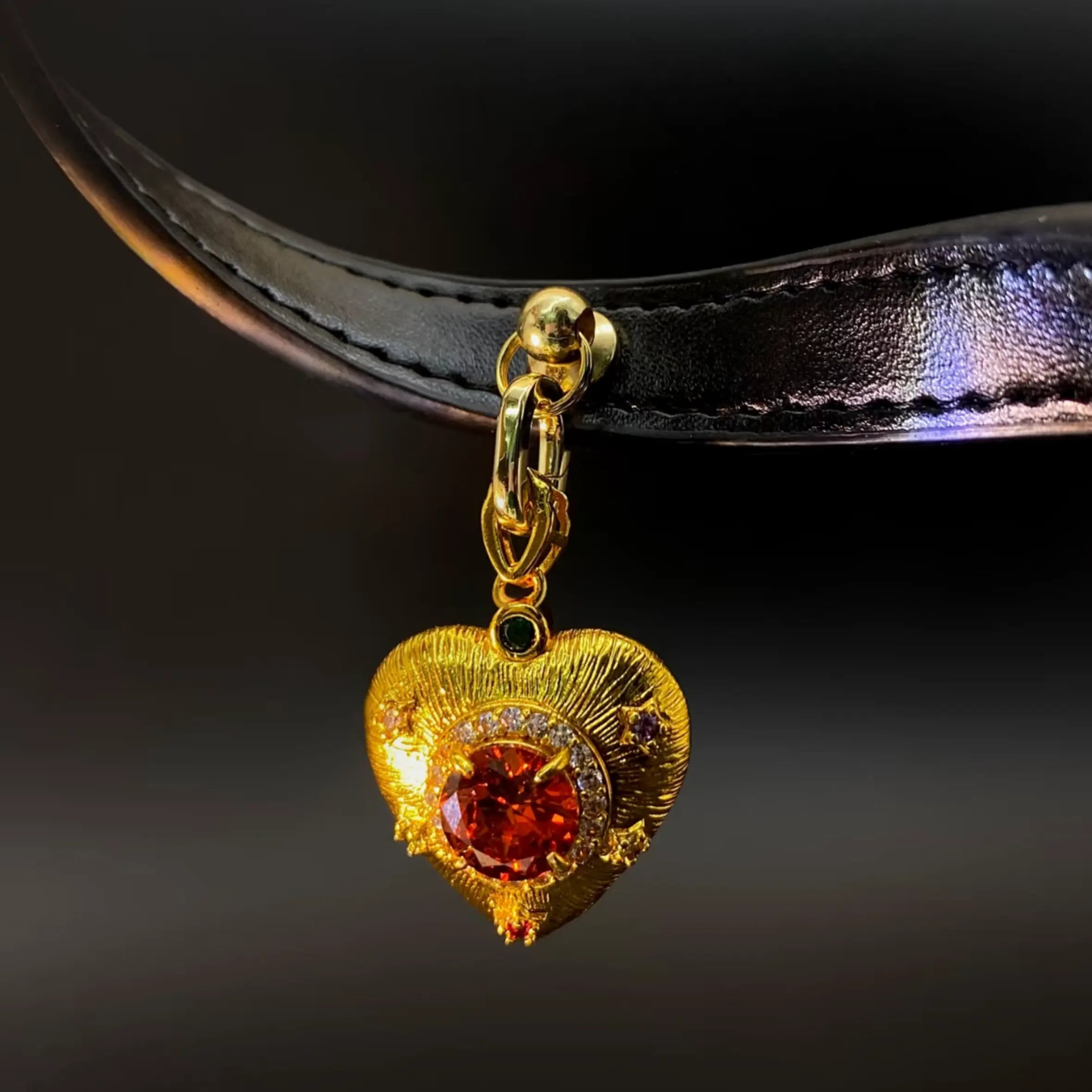 Obsidian Black Crystal Leather Collar