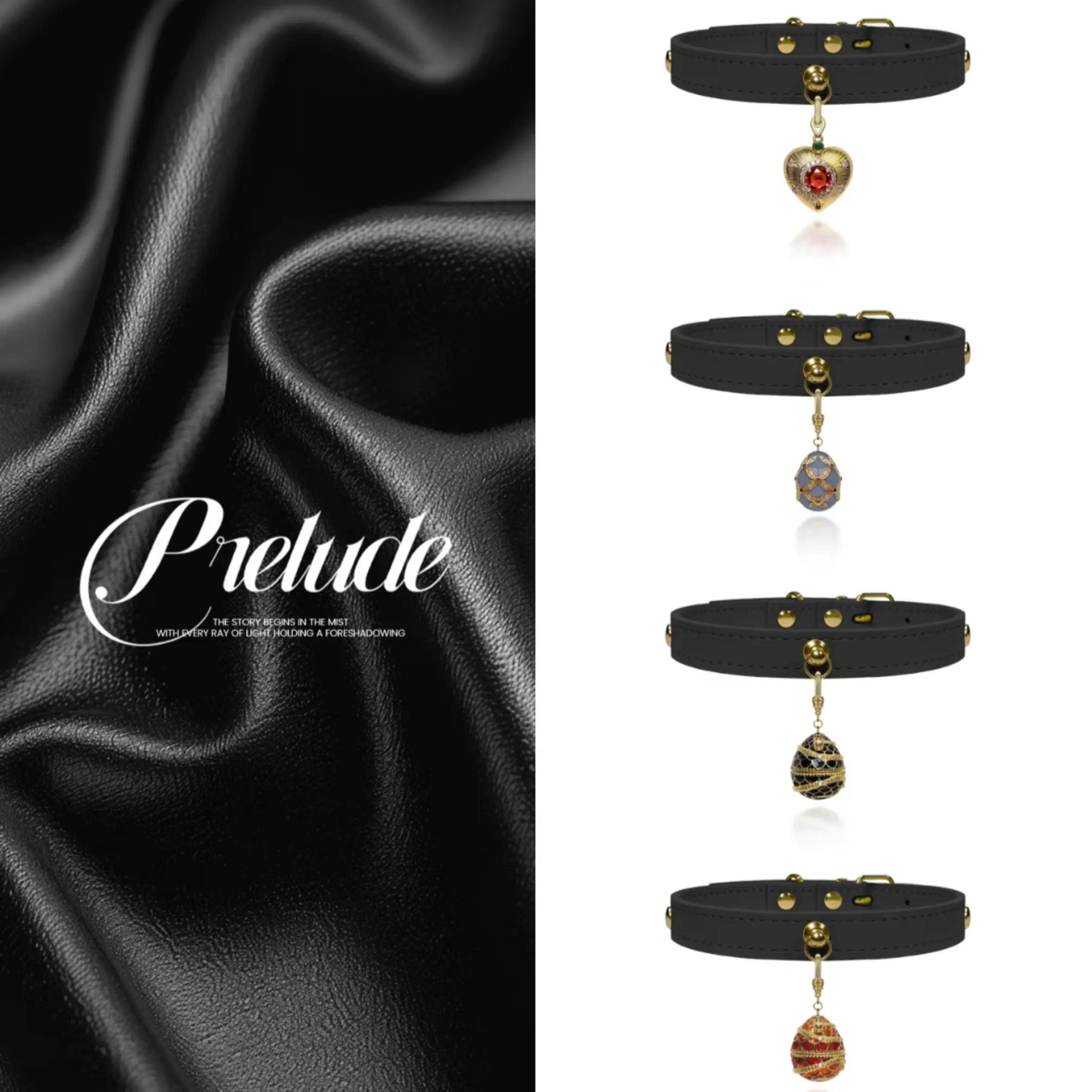 Obsidian Black Crystal Leather Collar