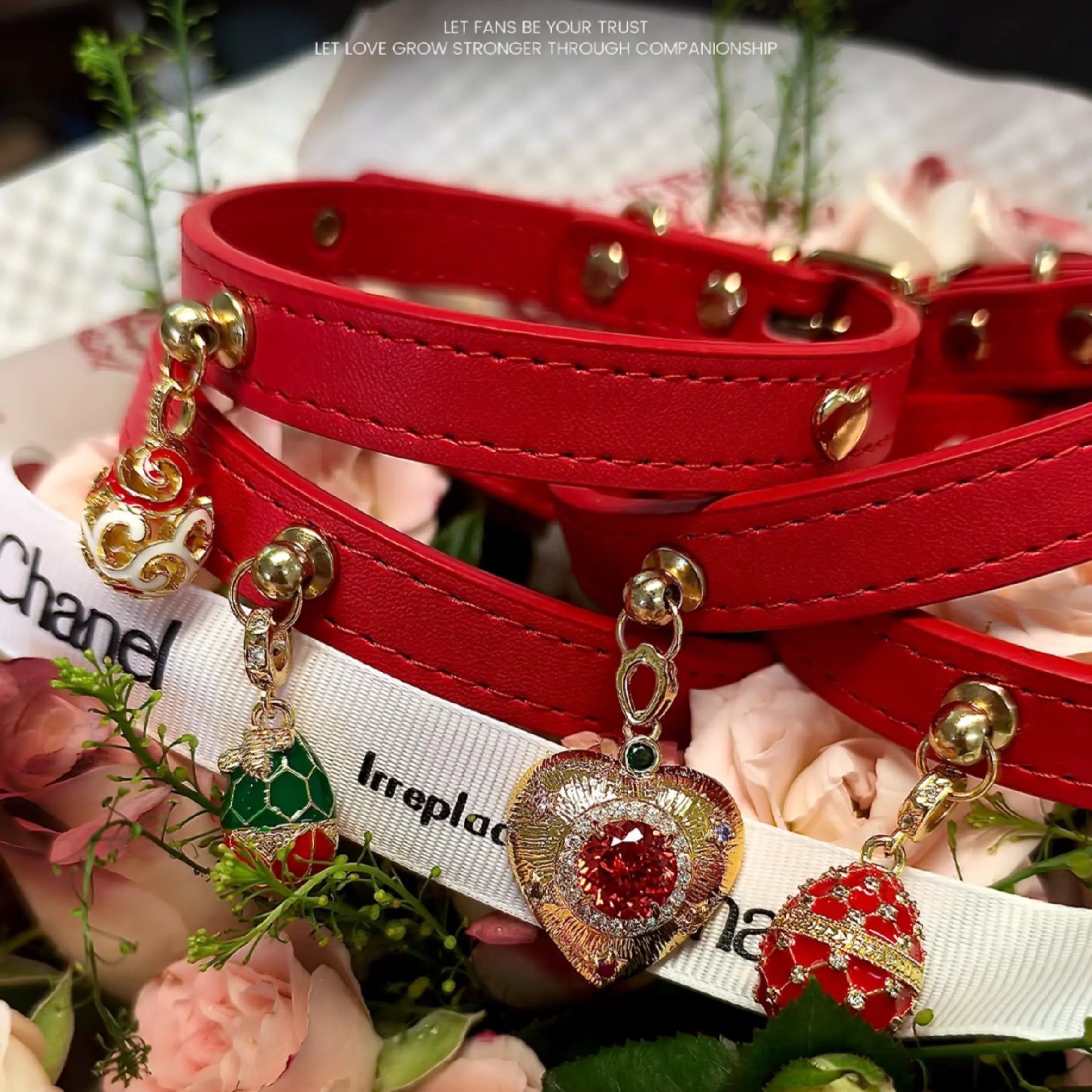 Burgundy Red Crystal Leather Collar