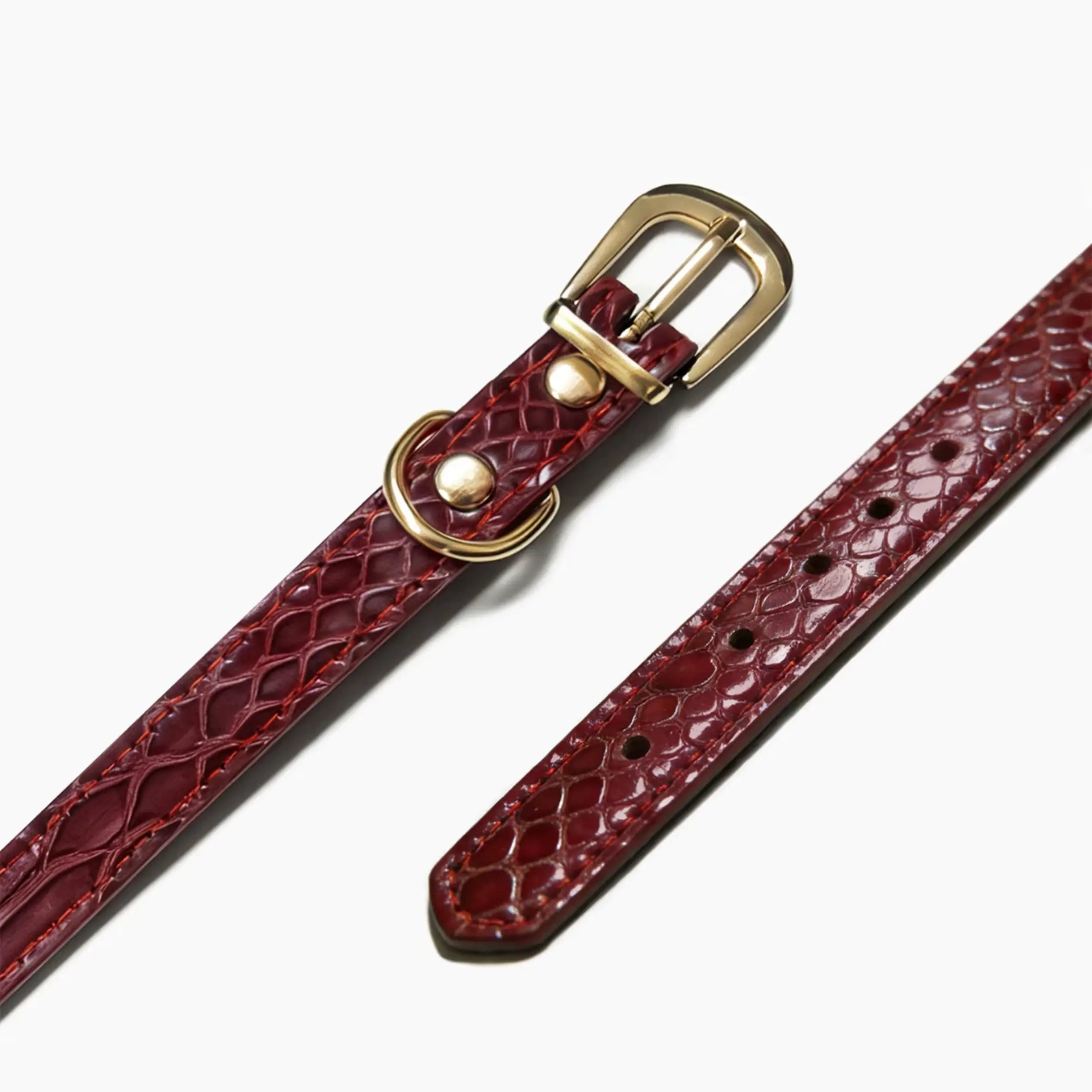 Vintage Wine Crocodile-Embossed Crystal Leather Collar