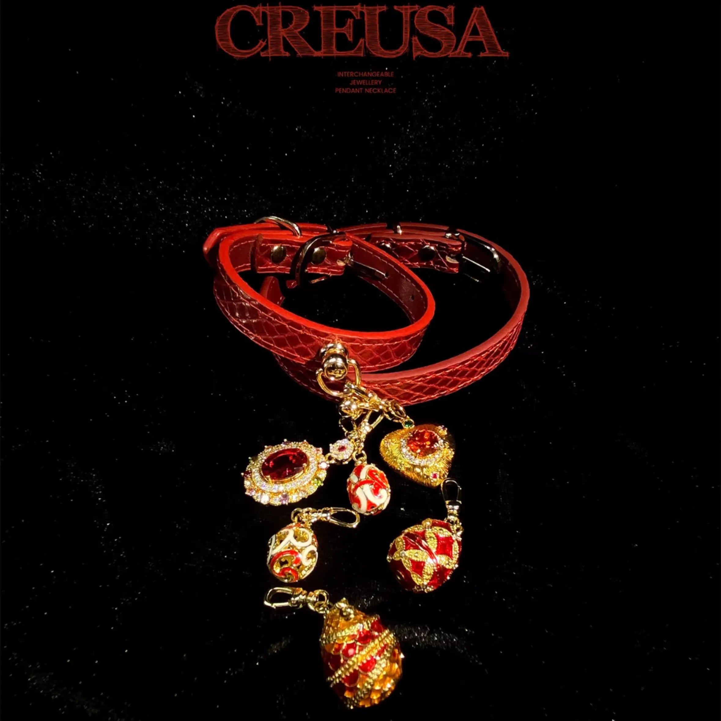 Vintage Wine Crocodile-Embossed Crystal Leather Collar