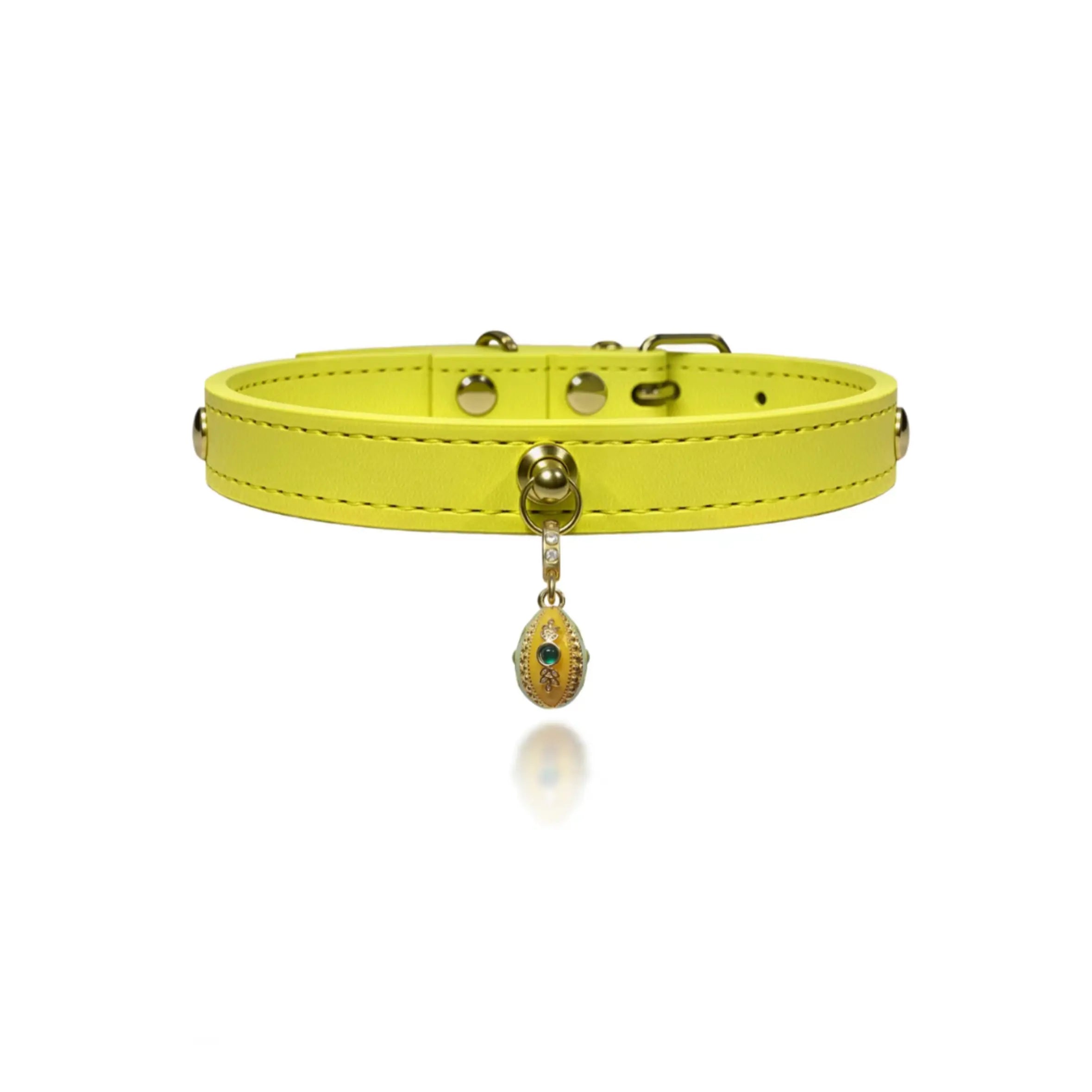 Vibrant Lemon Crystal Leather Collar