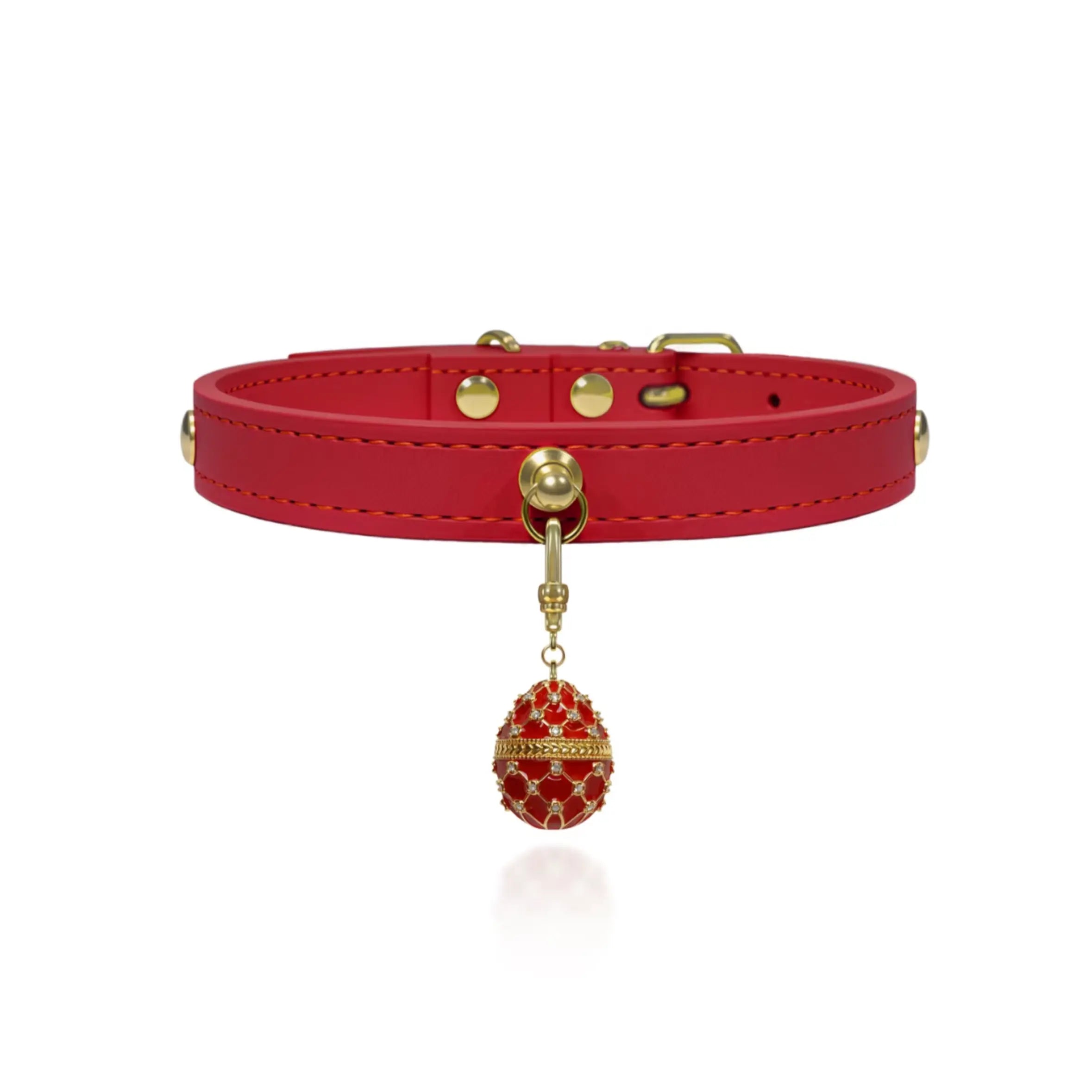 Burgundy Red Crystal Leather Collar