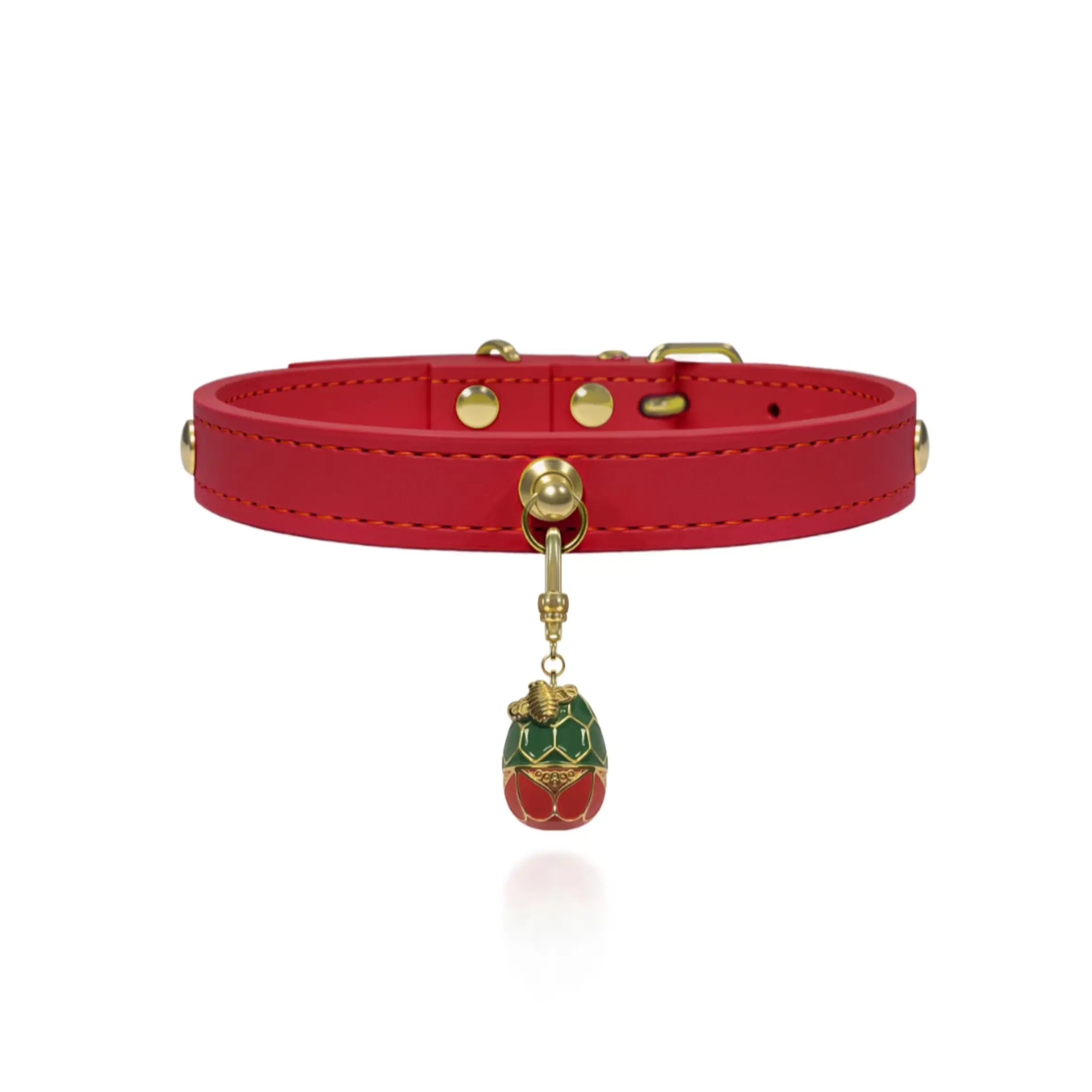 Burgundy Red Crystal Leather Collar