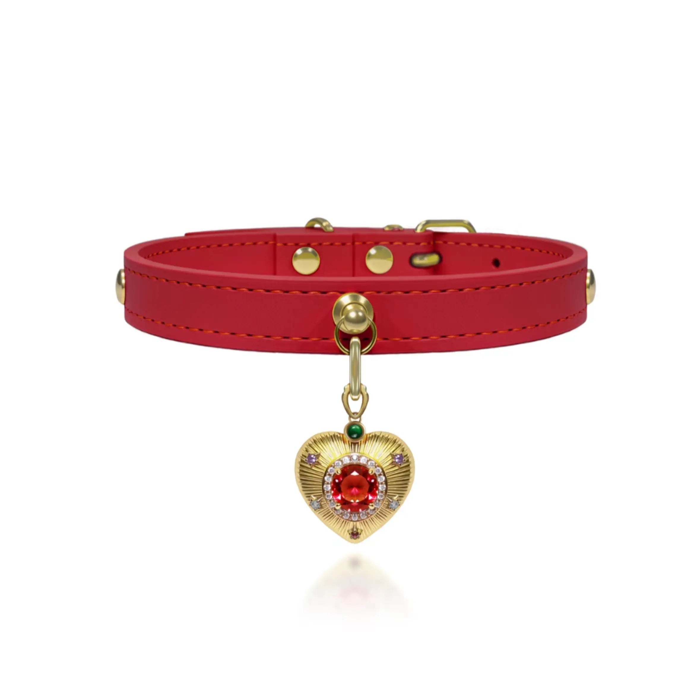 Burgundy Red Crystal Leather Collar