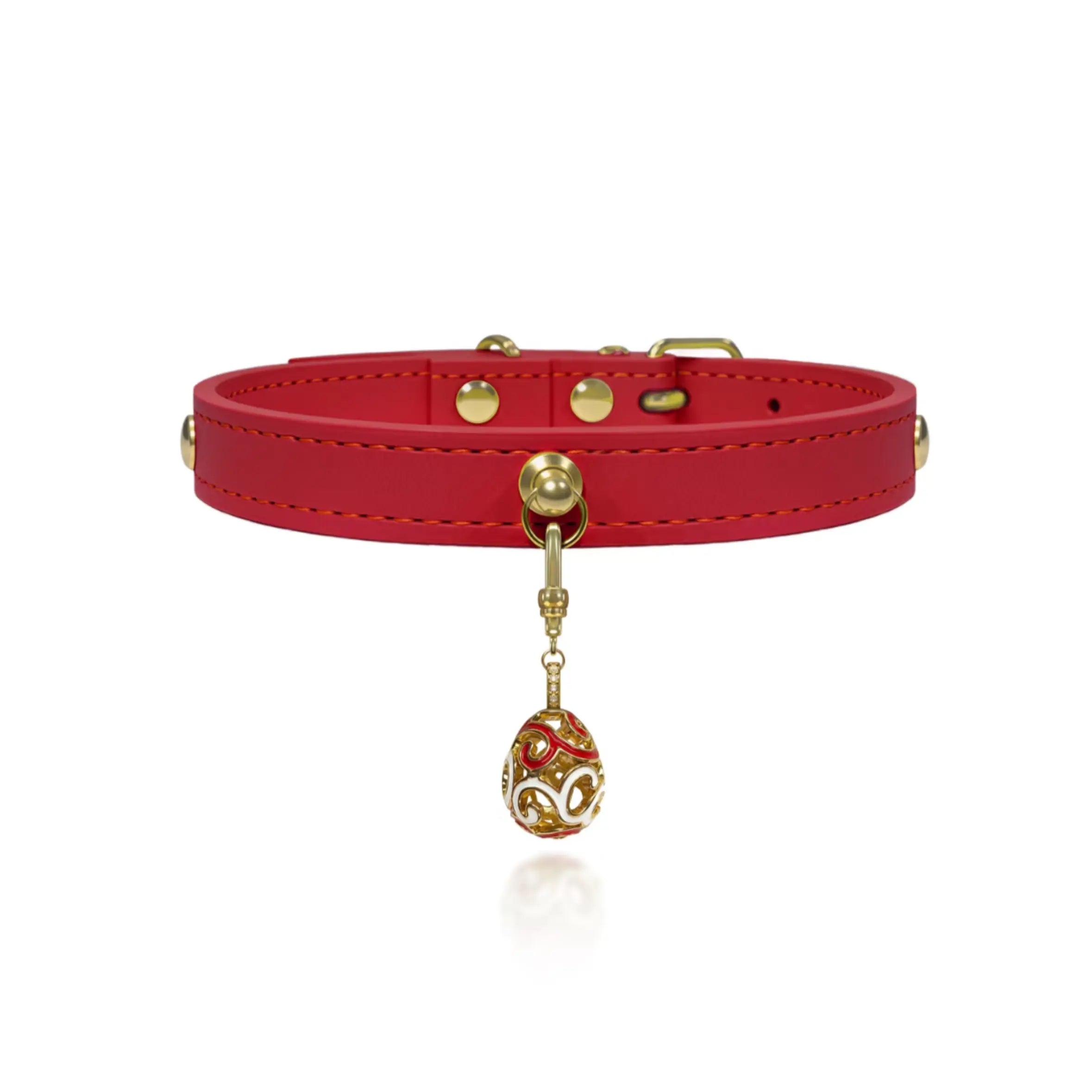 Burgundy Red Crystal Leather Collar