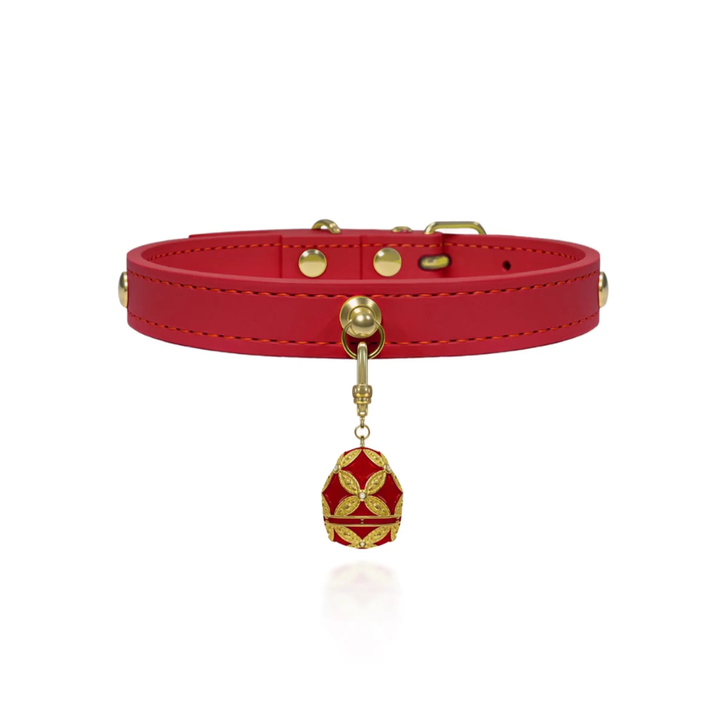 Burgundy Red Crystal Leather Collar