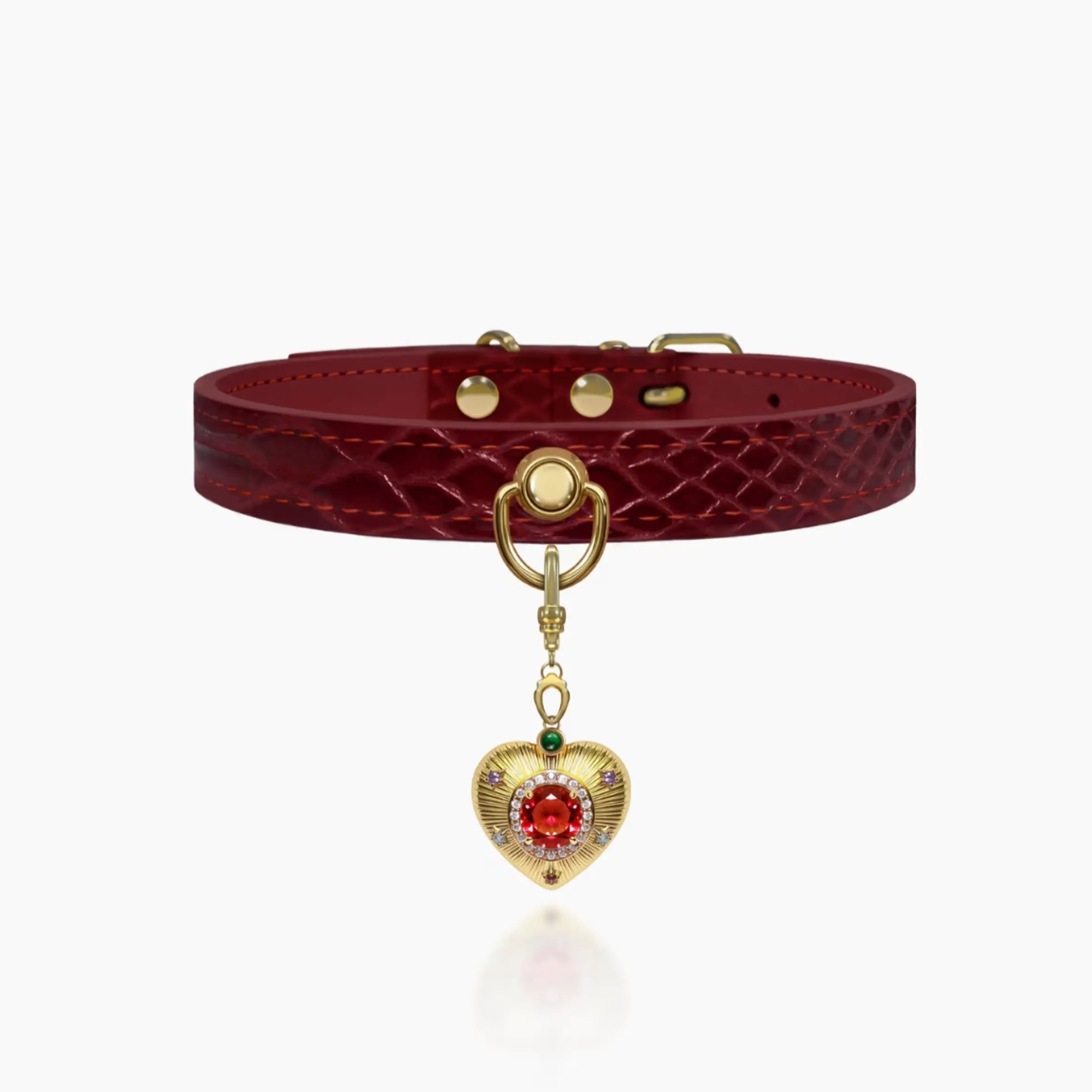 Vintage Wine Crocodile-Embossed Crystal Leather Collar