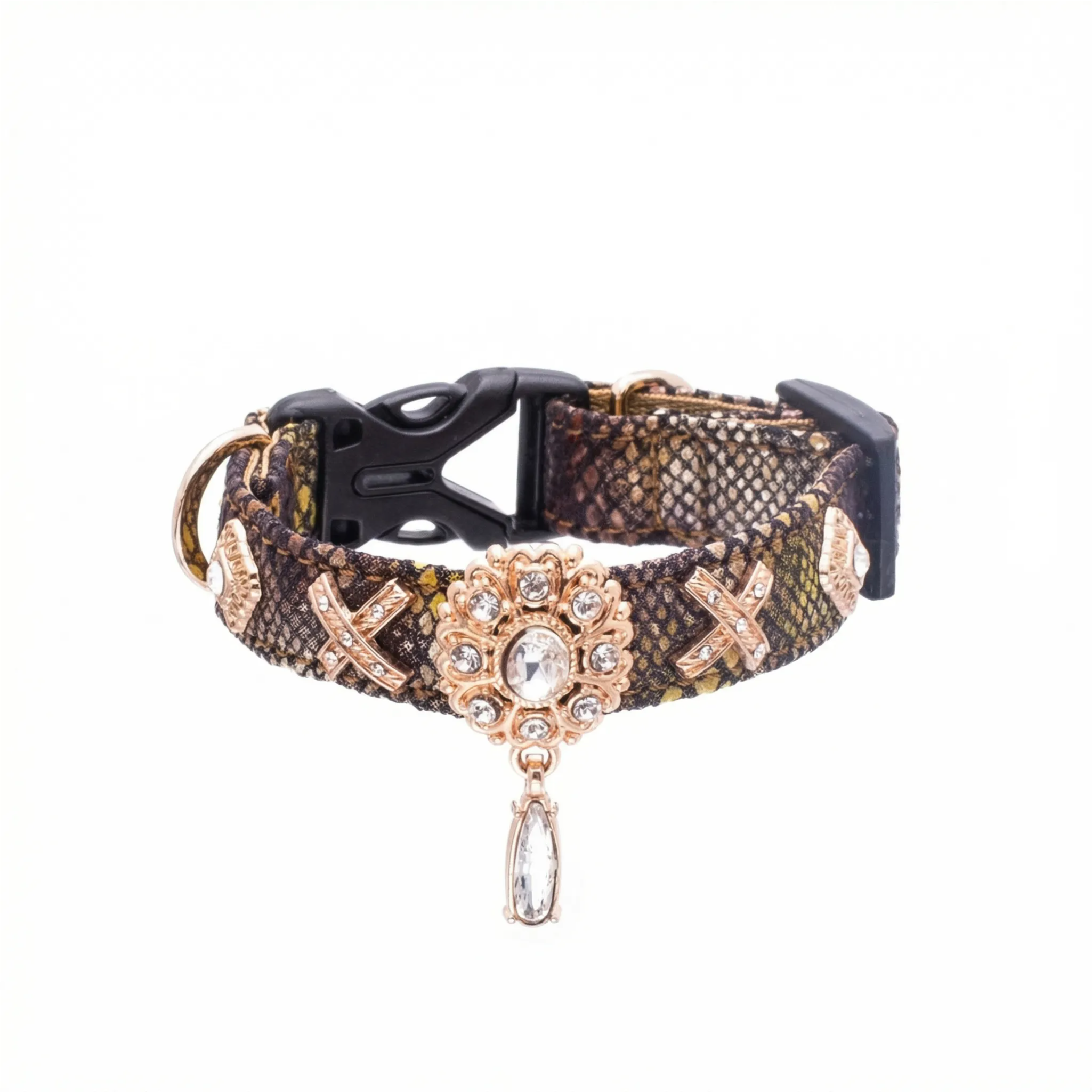 Golden Serpent Kiss Design Pet Collar