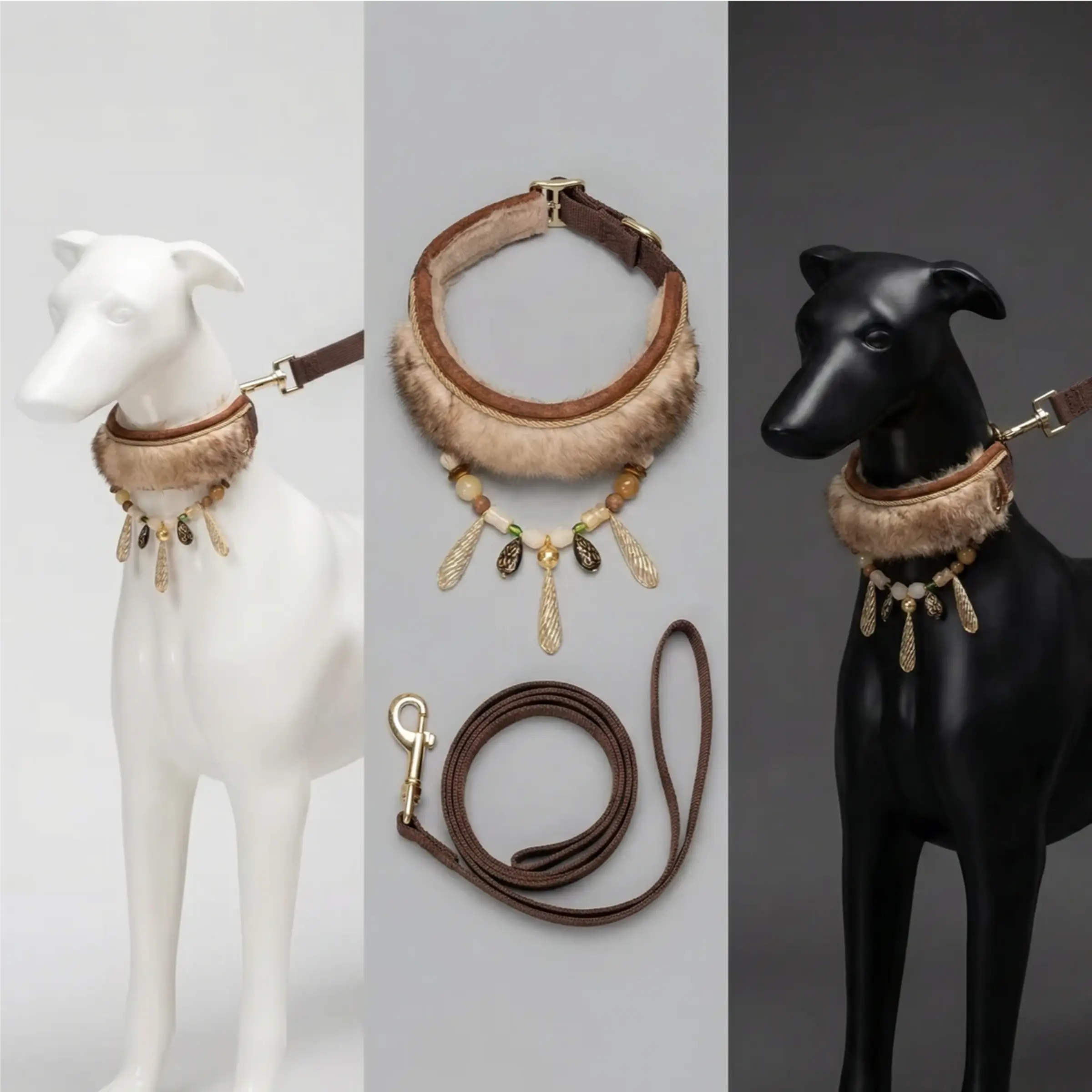"Snowy Plateau" Brown Plush Pet Collar Set