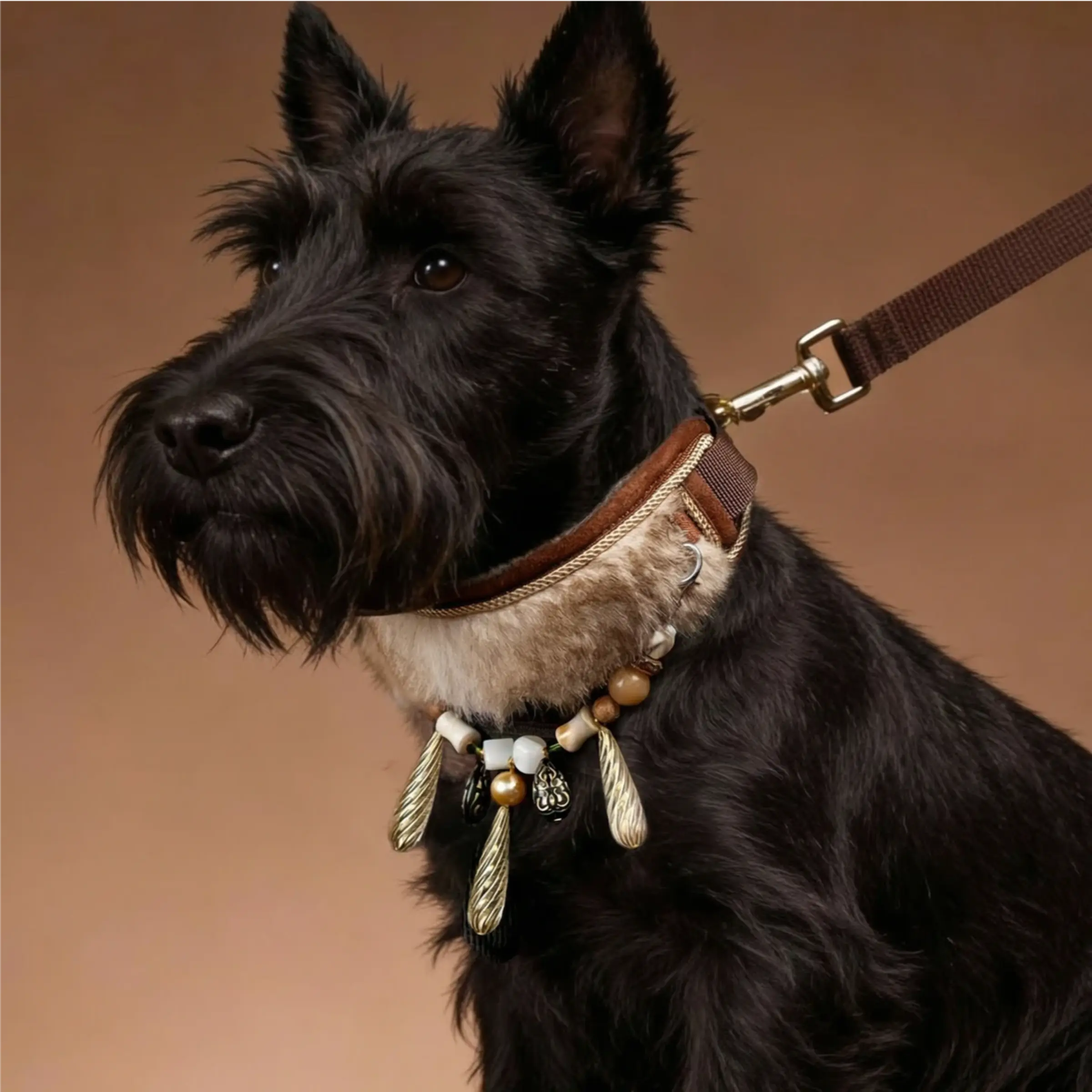 "Snowy Plateau" Brown Plush Pet Collar Set