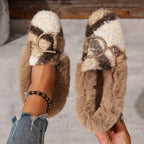 Color-Block Bouclé Fur Slip-On Flat