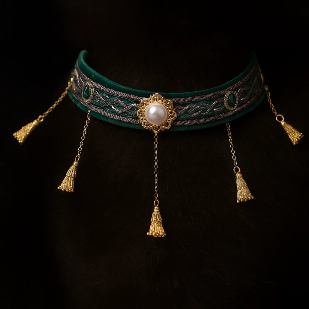 "Emerald Palace" Vintage Velvet Tassel Pet Collar