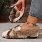 Color-Block Bouclé Fur Slip-On Flat