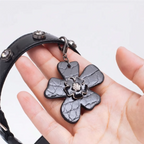 Croc-Embossed Flower Charm Pet Collar