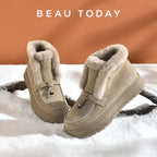 Faux Shearling Cuff Bow Platform Boot