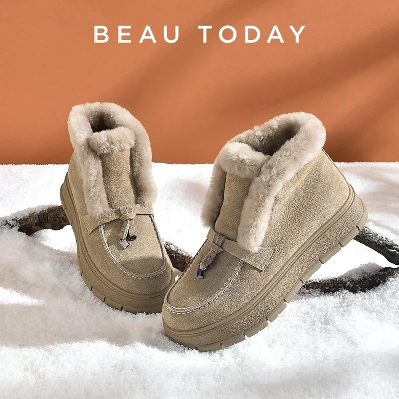 Faux Shearling Cuff Bow Platform Boot