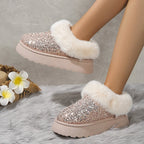 Glitter Faux Fur Trim Platform Slipper Boot