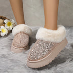Glitter Faux Fur Trim Platform Slipper Boot