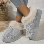 Glitter Faux Fur Trim Platform Slipper Boot