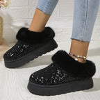 Glitter Faux Fur Trim Platform Slipper Boot