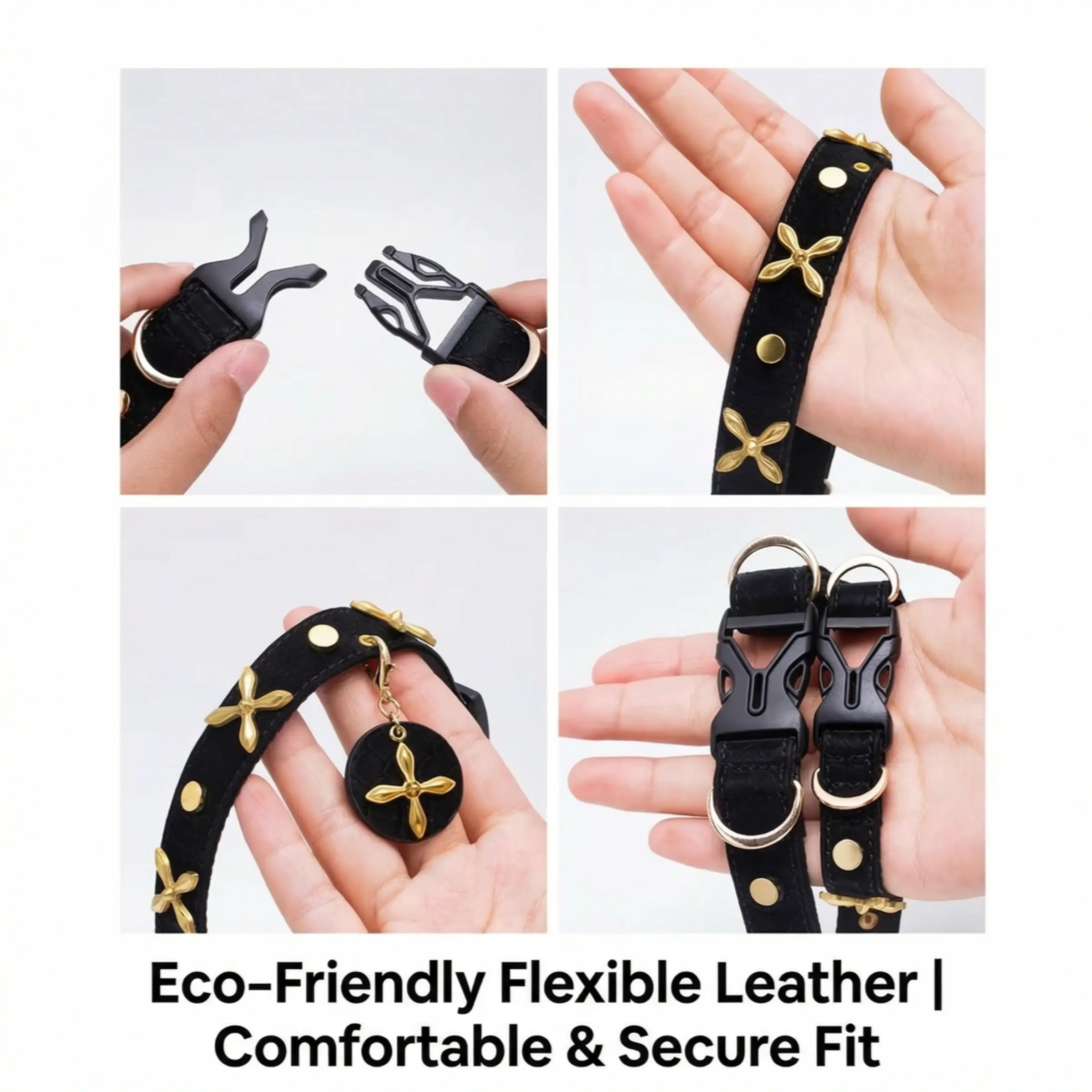 "Midnight Star" Golden Cross Leather Collar