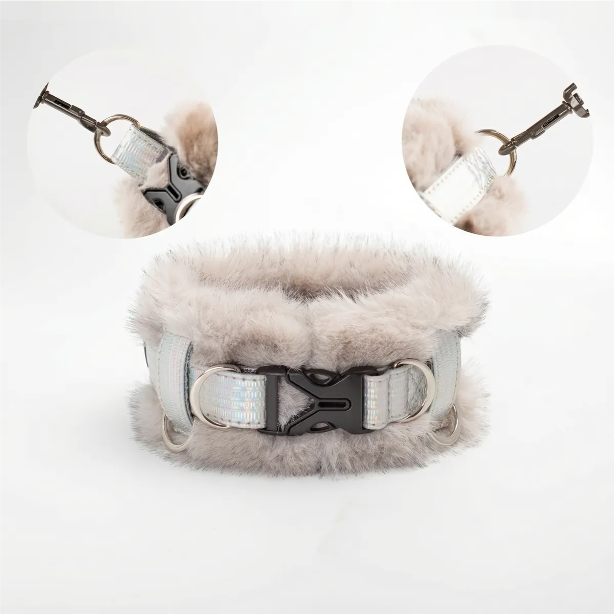 2-in-1 Detachable Shimmering Plush Leather Pet Collar