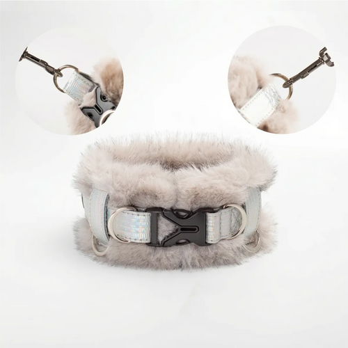 2-in-1 Detachable Shimmering Plush Leather Pet Collar
