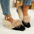 Fur-Trim Suede Square Toe Flat